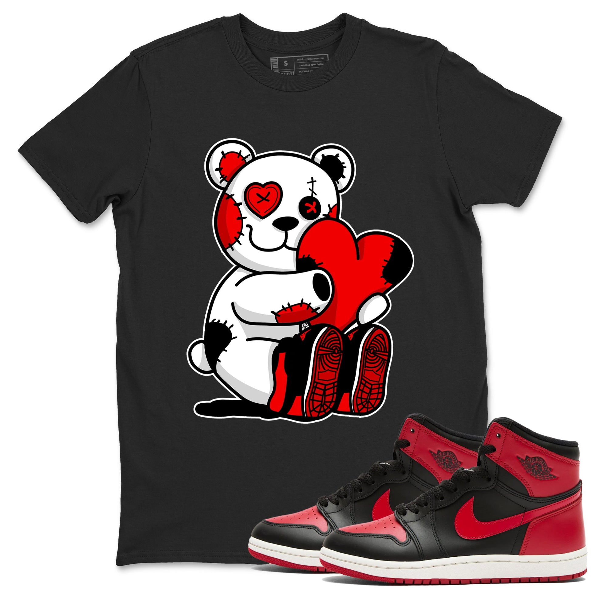 1s '85 Bred shirts to match jordans Hugging Bear best t shirts to wear with jordans AJ1 Retro High OG '85 Bred match shoes to clothes SNRT Sneaker Tees unisex cotton Black 1 shirts