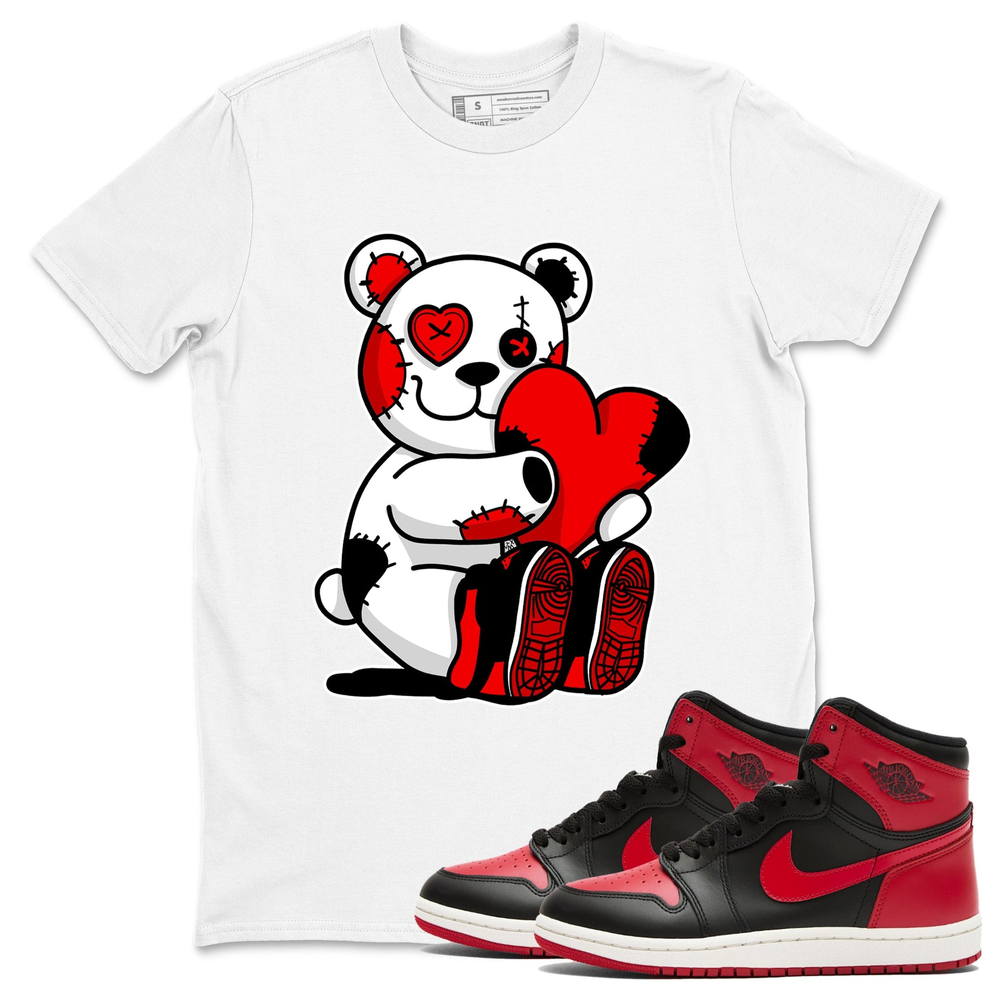 1s '85 Bred shirts to match jordans Hugging Bear best t shirts to wear with jordans AJ1 Retro High OG '85 Bred match shoes to clothes SNRT Sneaker Tees unisex cotton White 1 shirts