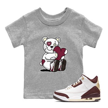 AJ3 A Ma Maniere x Burgundy Crush shirts to match jordans Hugging Bear sneaker match tees A Ma Maniere X Air Jordan 3 Burgundy Crush streetwear brand Baby and Youth Heather Grey 1 cotton tee