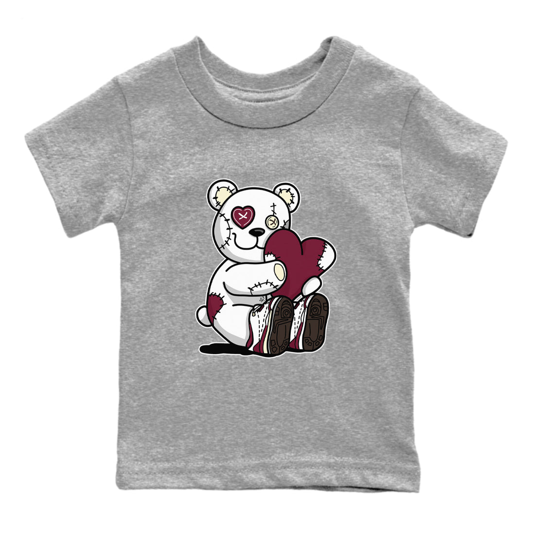 AJ3 A Ma Maniere x Burgundy Crush shirts to match jordans Hugging Bear sneaker match tees A Ma Maniere X Air Jordan 3 Burgundy Crush streetwear brand Baby and Youth Heather Grey 2 cotton tee