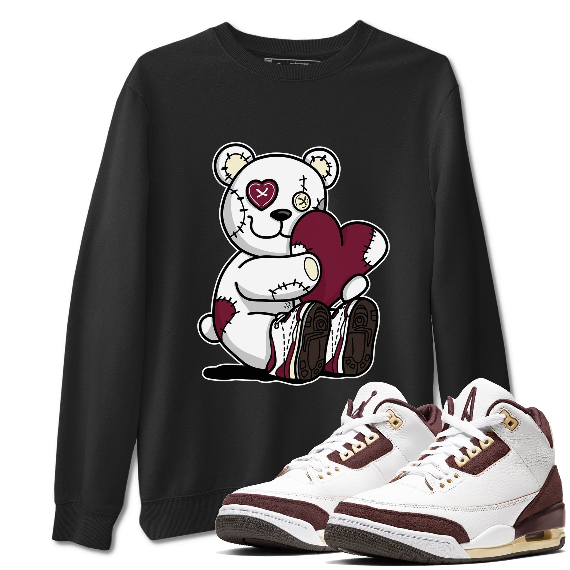 AJ3 A Ma Maniere x Burgundy Crush shirts to match jordans Hugging Bear sneaker match tees A Ma Maniere X Air Jordan 3 Burgundy Crush streetwear brand Black 1 unisex cotton tee