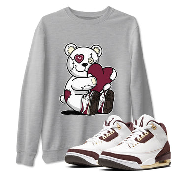 AJ3 A Ma Maniere x Burgundy Crush shirts to match jordans Hugging Bear sneaker match tees A Ma Maniere X Air Jordan 3 Burgundy Crush streetwear brand Heather Grey 1 unisex cotton tee