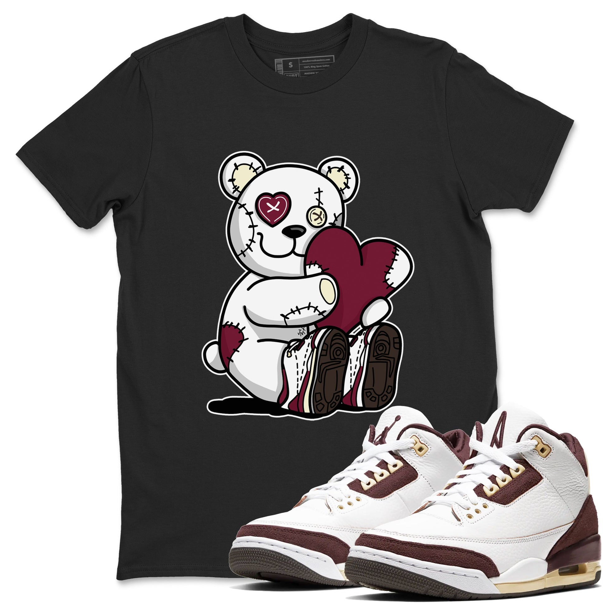 AJ3 A Ma Maniere x Burgundy Crush shirts to match jordans Hugging Bear sneaker match tees A Ma Maniere X Air Jordan 3 Burgundy Crush streetwear brand Black 1 unisex cotton tee