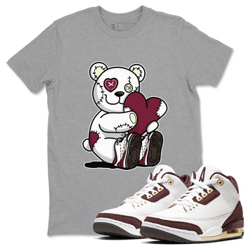 AJ3 A Ma Maniere x Burgundy Crush shirts to match jordans Hugging Bear sneaker match tees A Ma Maniere X Air Jordan 3 Burgundy Crush streetwear brand Heather Grey 1 unisex cotton tee