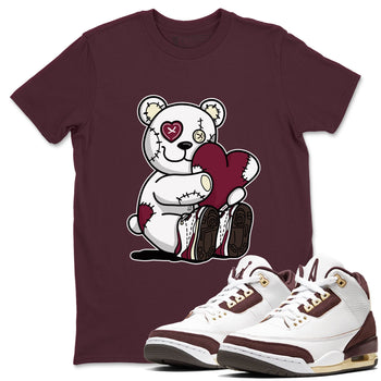 AJ3 A Ma Maniere x Burgundy Crush shirts to match jordans Hugging Bear sneaker match tees A Ma Maniere X Air Jordan 3 Burgundy Crush streetwear brand Maroon 1 unisex cotton tee