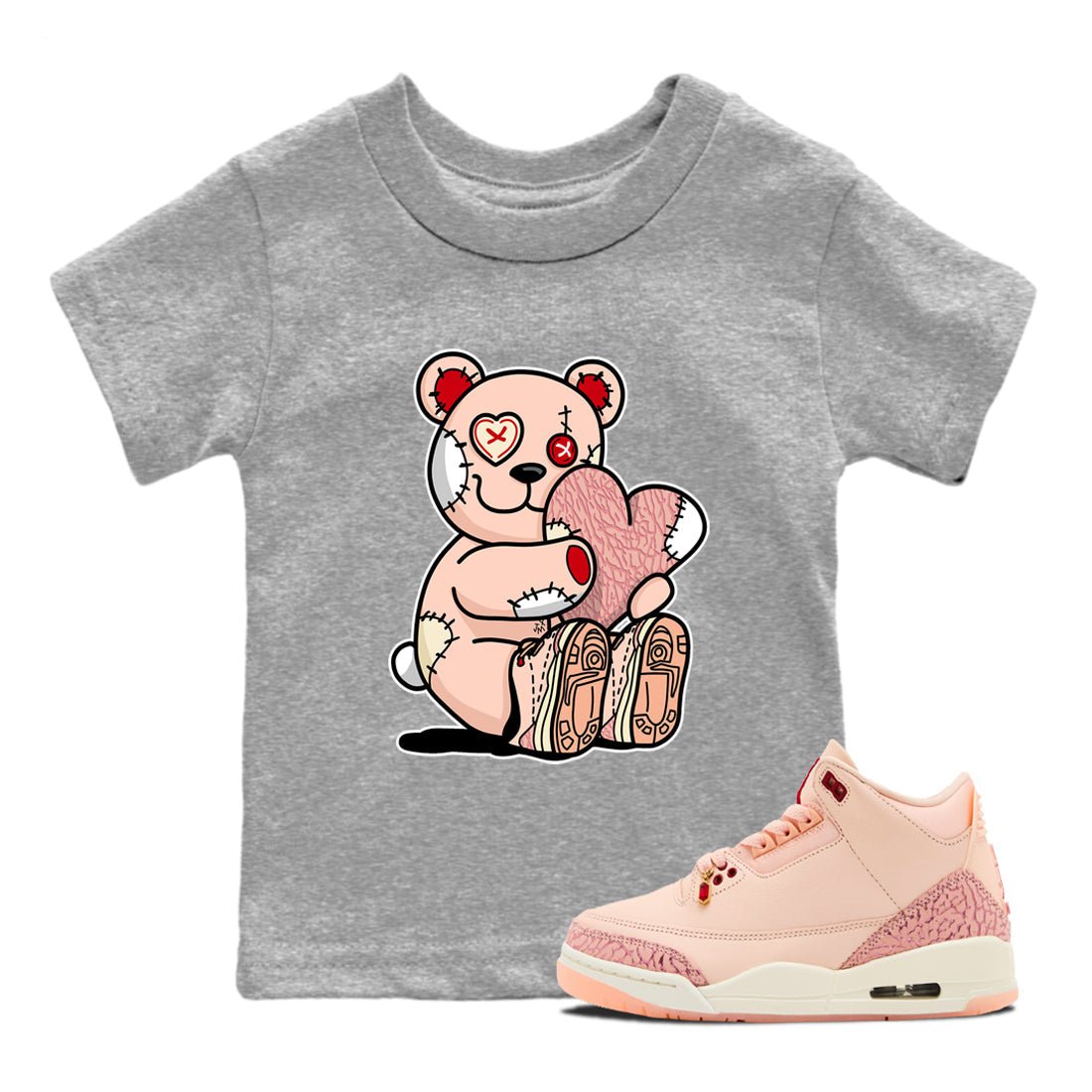 3s Valentines Day shirts to match jordans Hugging Bear best t shirts to wear with jordans Air Jordan 3 Valentines Day match shoes to clothes SNRT Sneaker Tees Youth Baby Heather Grey 1 tee