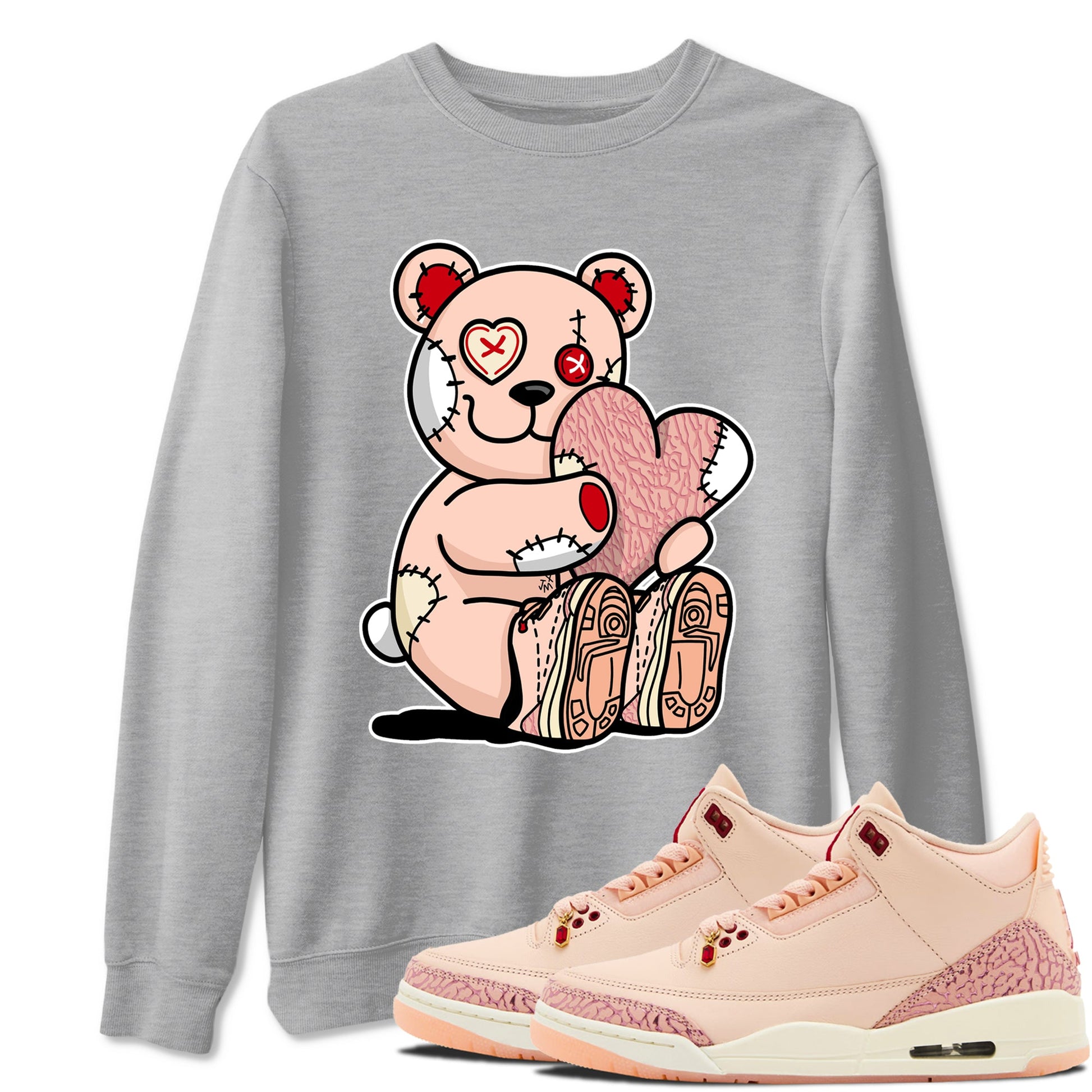 3s Valentines Day shirts to match jordans Hugging Bear best t shirts to wear with jordans Air Jordan 3 Valentines Day match shoes to clothes SNRT Sneaker Tees unisex cotton Heather Grey 1 shirts