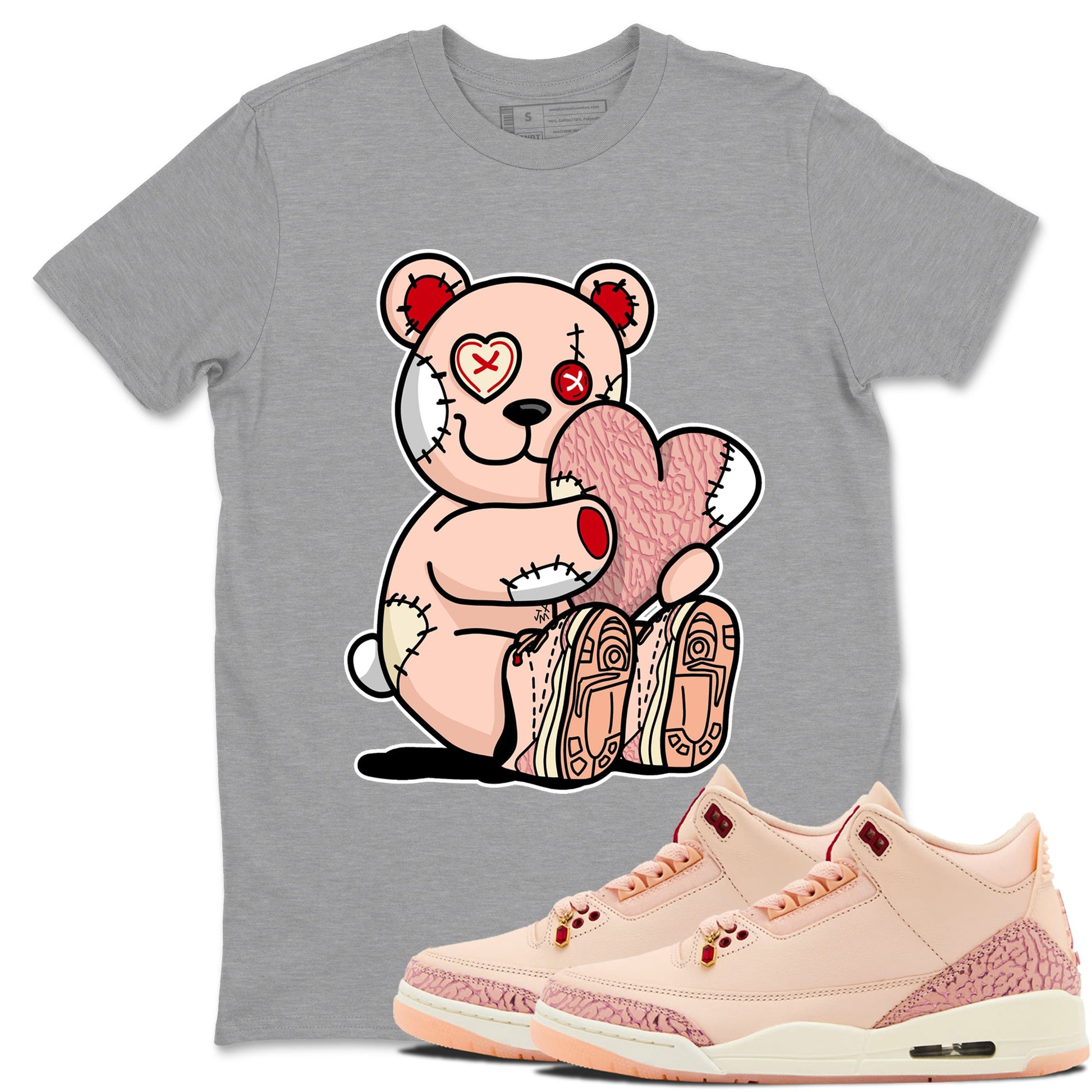 3s Valentines Day shirts to match jordans Hugging Bear best t shirts to wear with jordans Air Jordan 3 Valentines Day match shoes to clothes SNRT Sneaker Tees unisex cotton Heather Grey 1 shirts