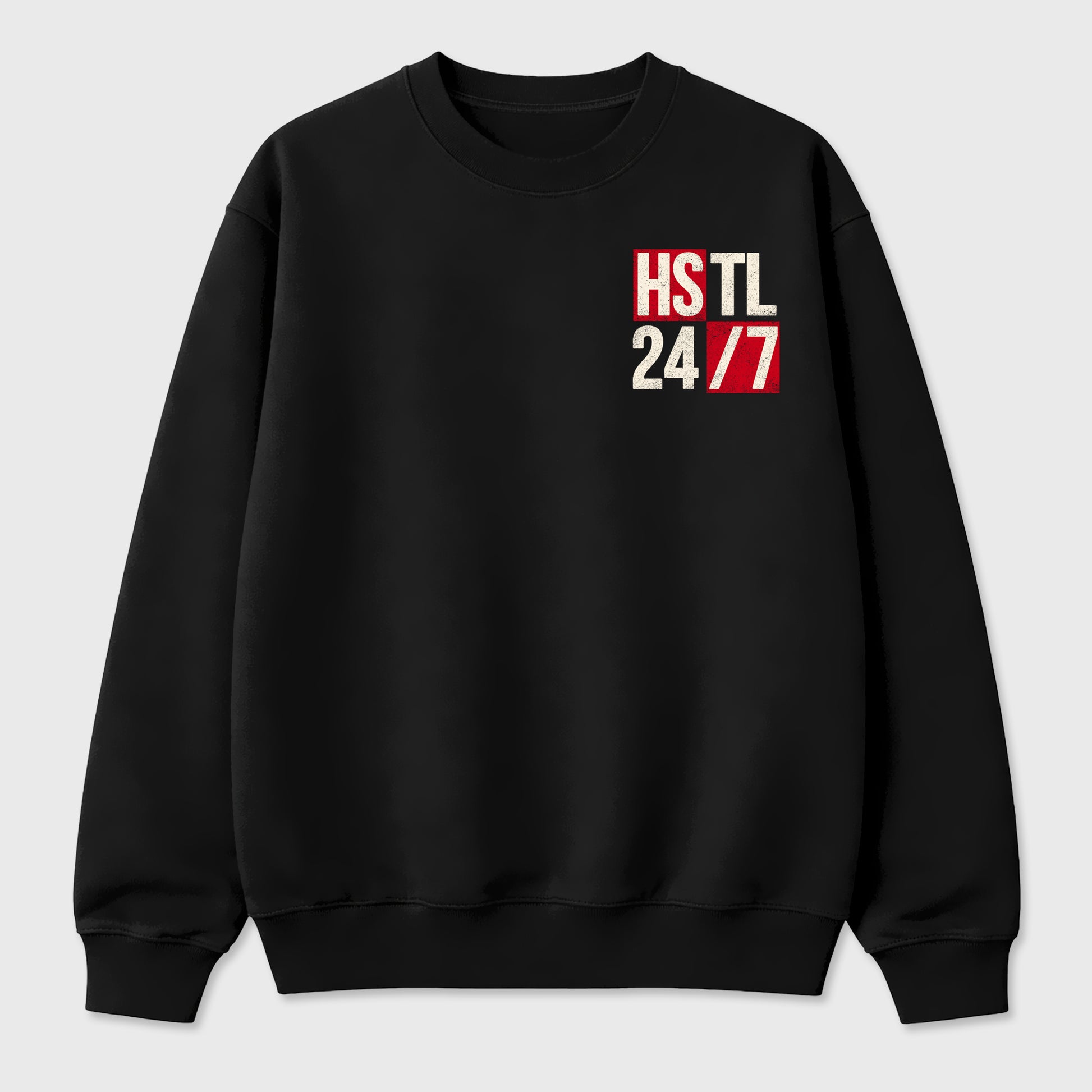 Hustle 247graphic t-shirt. Streetwear sneakerfit. Sneaker outfit. Complete your fit with the AJ1 Flight Club sneakers,, shown in Black.
