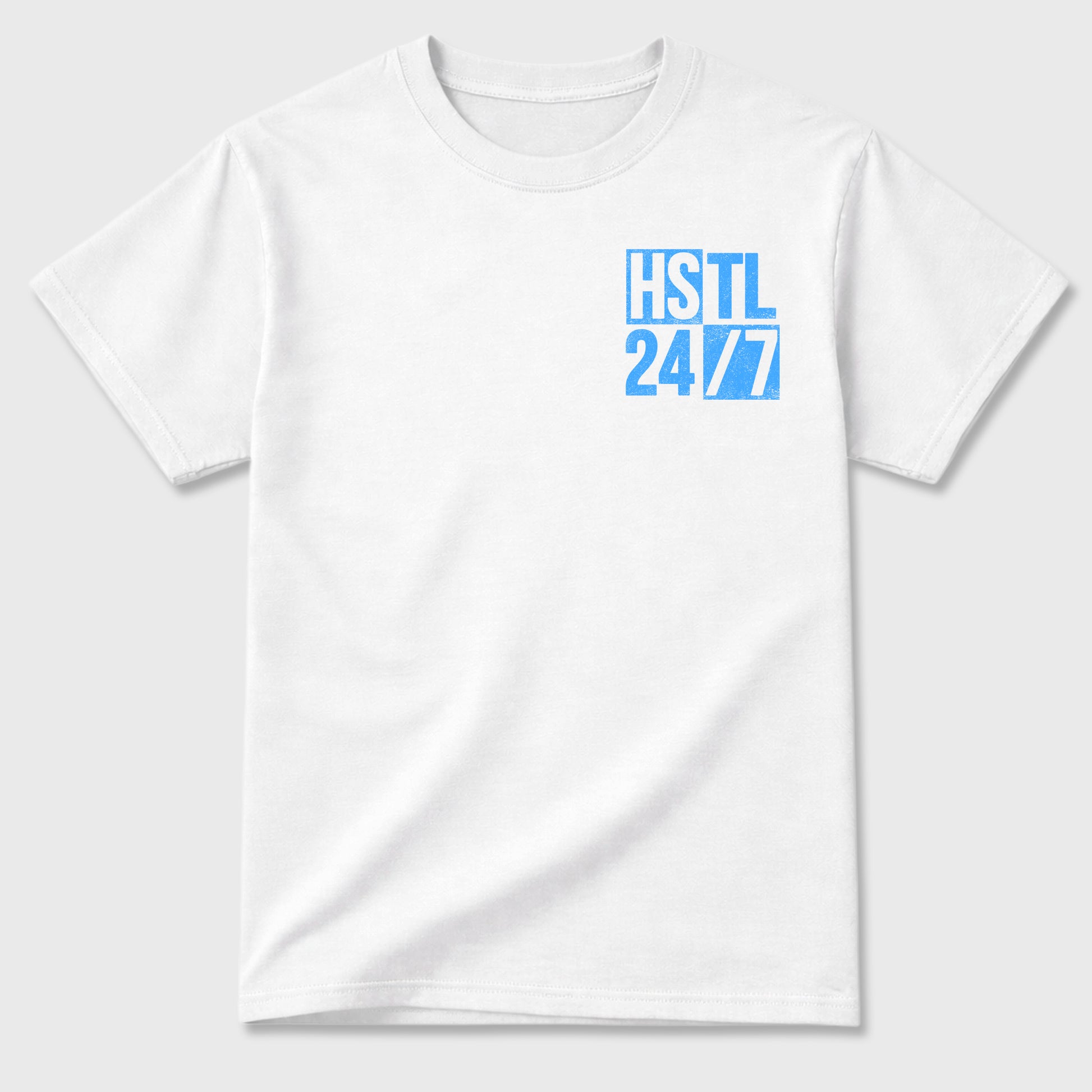 Hustle 247 double side sneaker match graphic tee styled to complete your fit with the Air Jordan 11 Legend Blue, shown in White.