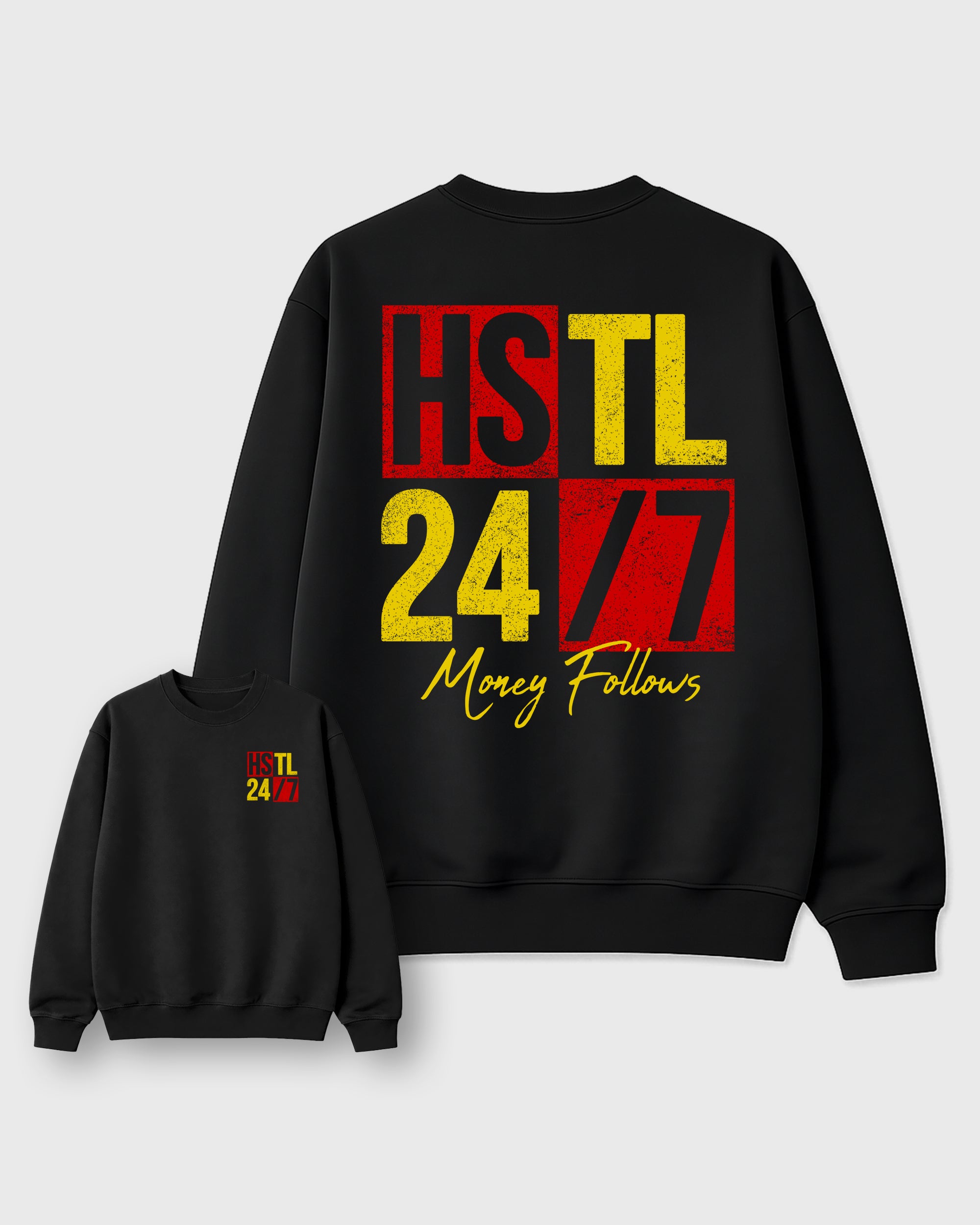 Hustle 247 Black Graphic Sweatshirt - 3, a graphic streetwear sweatshirt inspired by Air Jordan 40 "14" Challenge Red and ferrari sneakers for an easy coordinated sneaker fit.