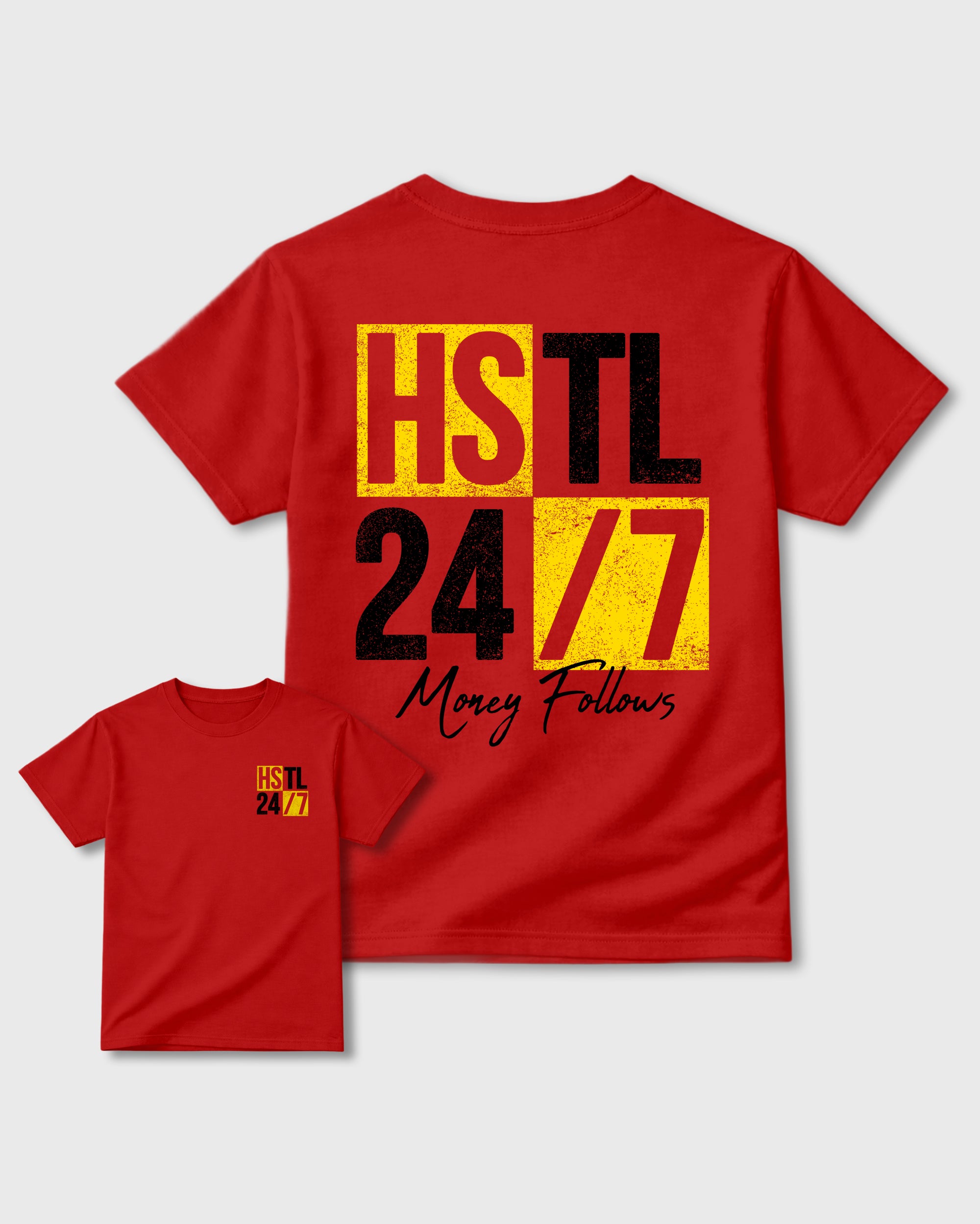 Hustle 247 Red Graphic T-Shirt - 3, sneaker matching shirt designed to pair with Air Jordan 40 "14" Challenge Red and ferrari sneakers for a coordinated streetwear outfit.