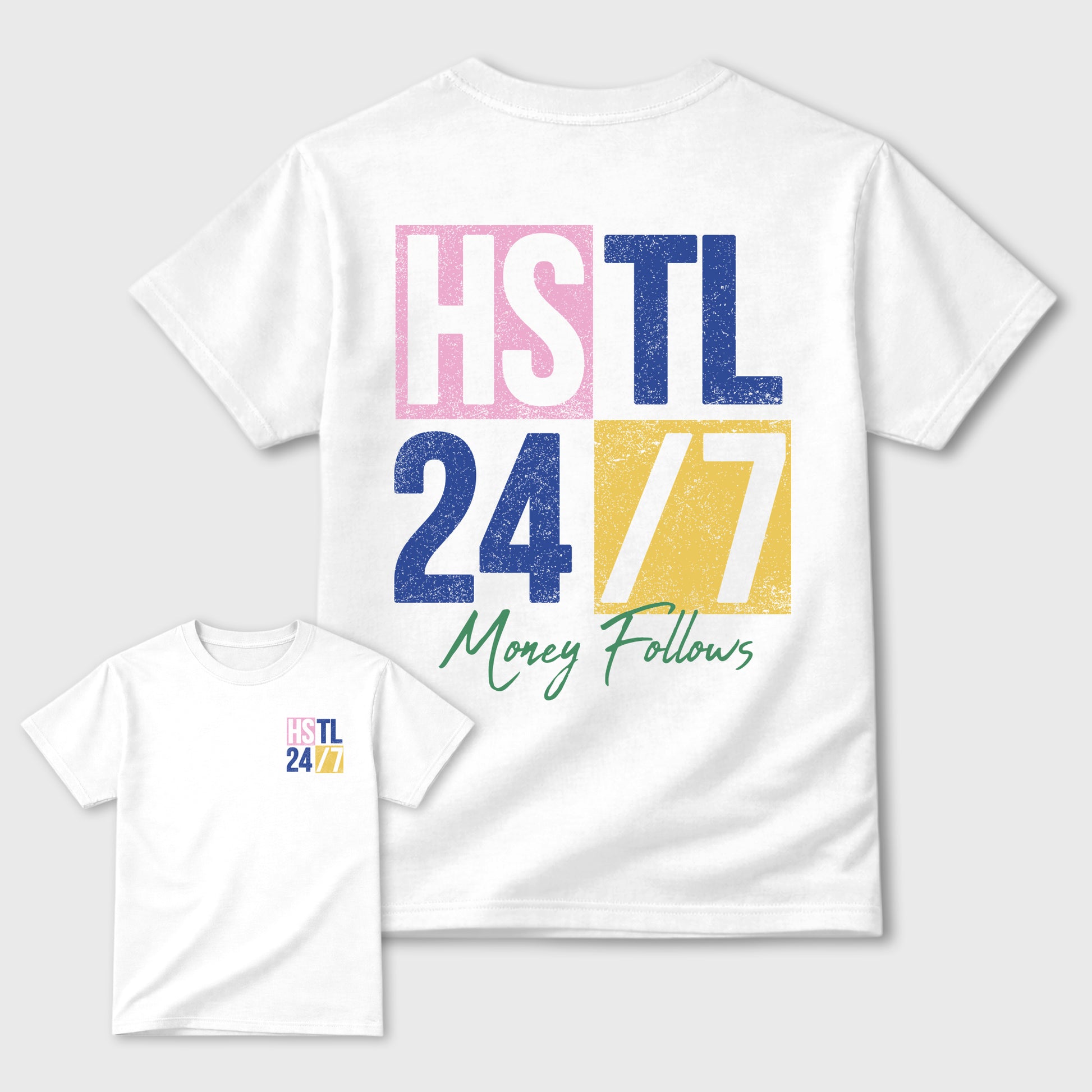Hustle 247 Graphic T-Shirt sneaker match tee designed for the sneakers, featuring coordinated color options for a perfect streetwear match. White shirt.