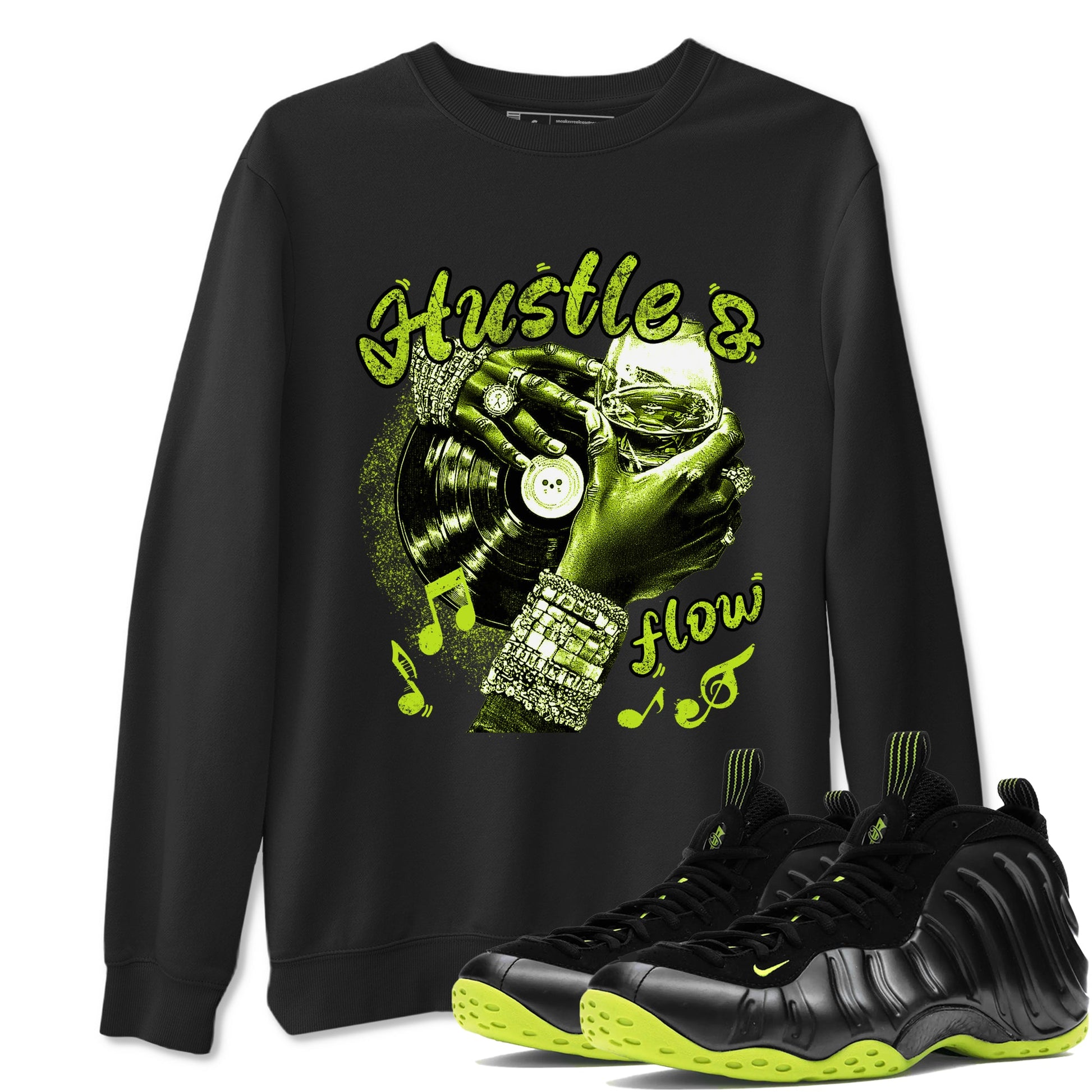 Foams One Black Volt best t shirts to wear with jordans Hustle and Flow sneaker match tees Air Foamposite One Black Volt match shoes to clothes SNRT Sneaker Tees unisex cotton Black 1 shirts