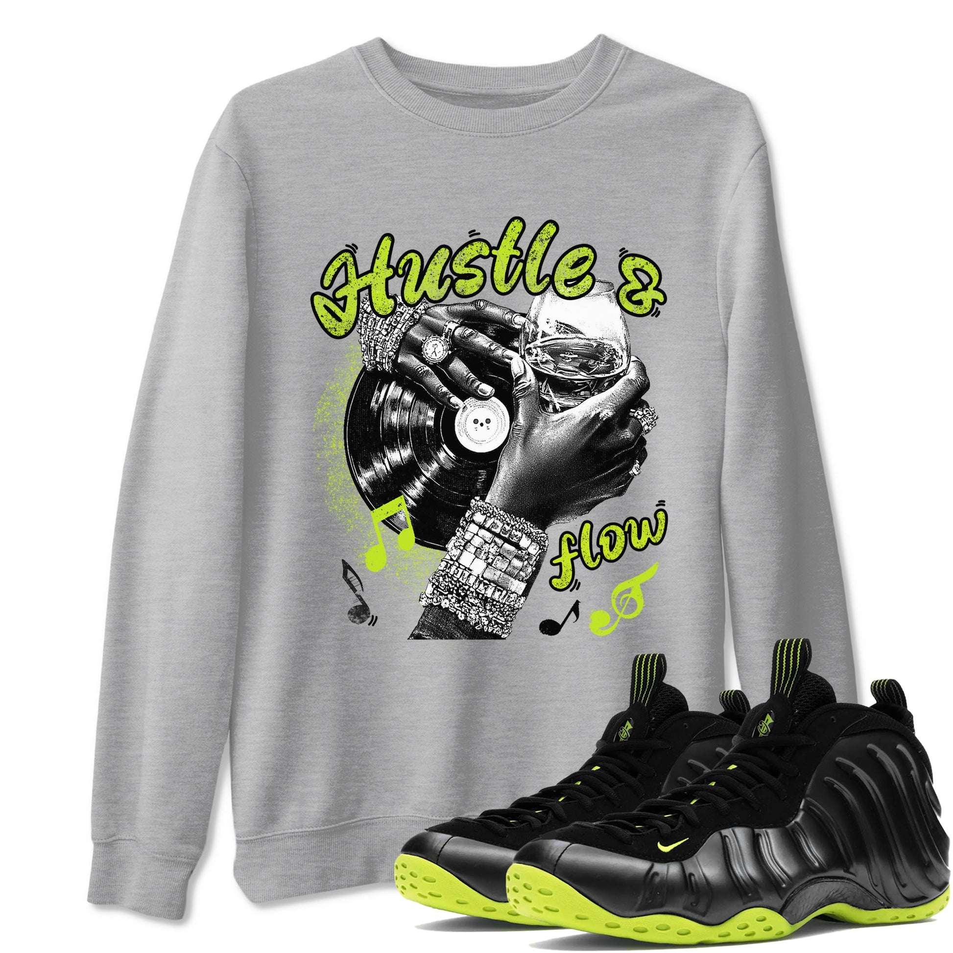Foams One Black Volt best t shirts to wear with jordans Hustle and Flow sneaker match tees Air Foamposite One Black Volt match shoes to clothes SNRT Sneaker Tees unisex cotton Heather Grey 1 shirts