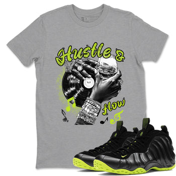 Foams One Black Volt best t shirts to wear with jordans Hustle and Flow sneaker match tees Air Foamposite One Black Volt match shoes to clothes SNRT Sneaker Tees unisex cotton Heather Grey 1 shirts
