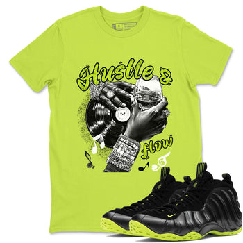 Foams One Black Volt best t shirts to wear with jordans Hustle and Flow sneaker match tees Air Foamposite One Black Volt match shoes to clothes SNRT Sneaker Tees unisex cotton Safety Green 1 shirts