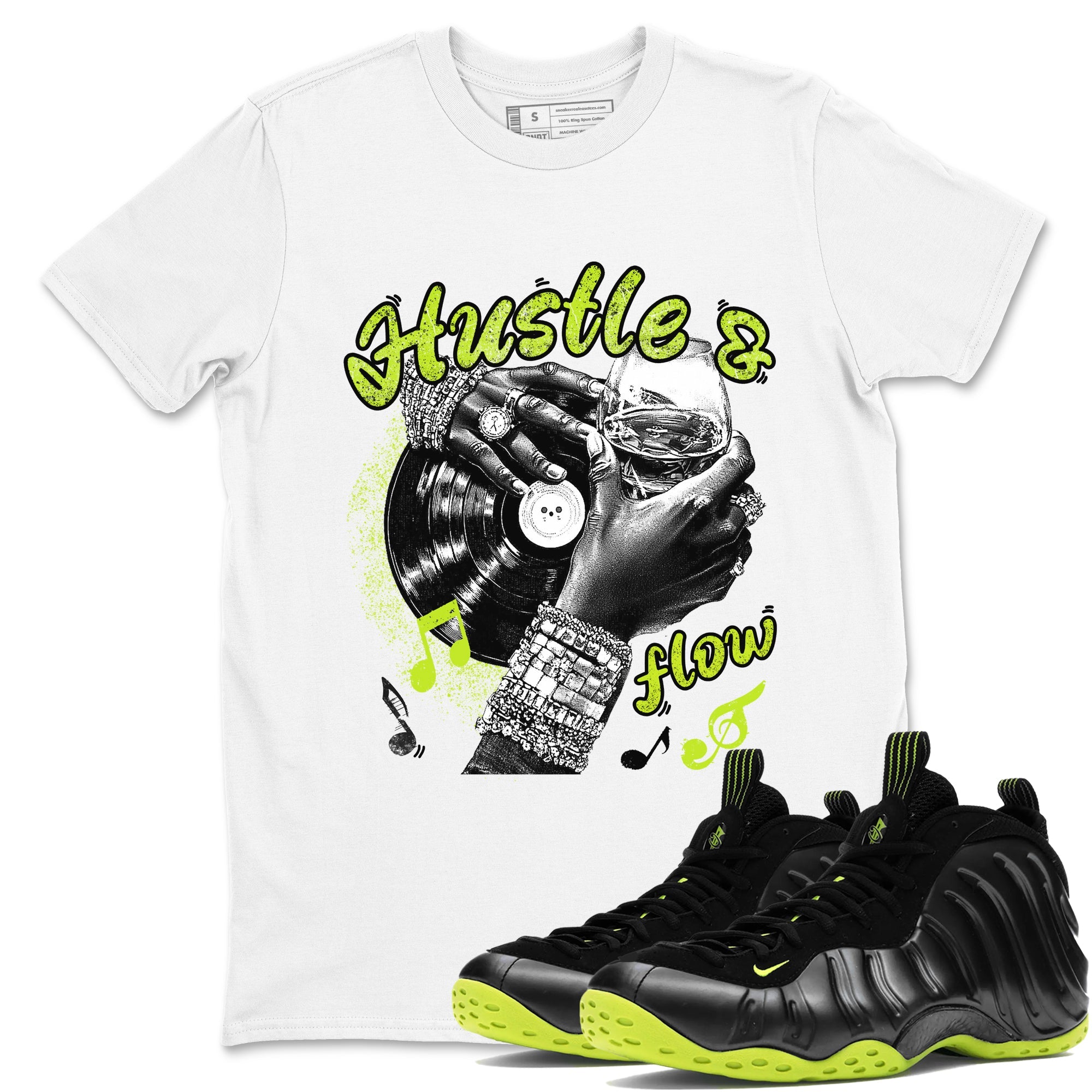 Foams One Black Volt best t shirts to wear with jordans Hustle and Flow sneaker match tees Air Foamposite One Black Volt match shoes to clothes SNRT Sneaker Tees unisex cotton White 1 shirts