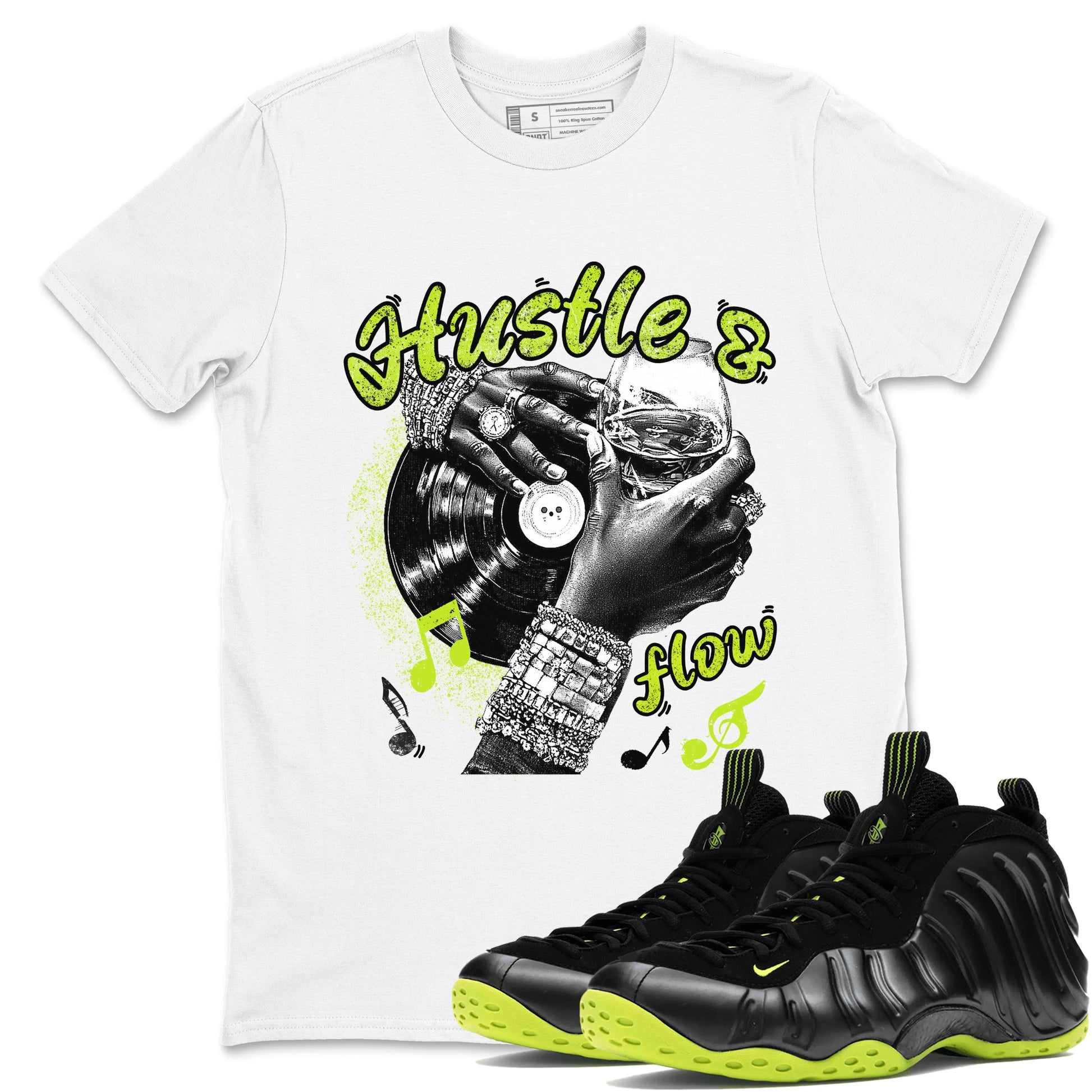 Foams One Black Volt best t shirts to wear with jordans Hustle and Flow sneaker match tees Air Foamposite One Black Volt match shoes to clothes SNRT Sneaker Tees unisex cotton White 1 shirts