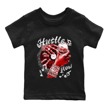 Hustle and Flow baby and kids t-shirt crafted for little sneakerheads to shine with the Air Force 1 University Red sneakers, displayed in Black 2.