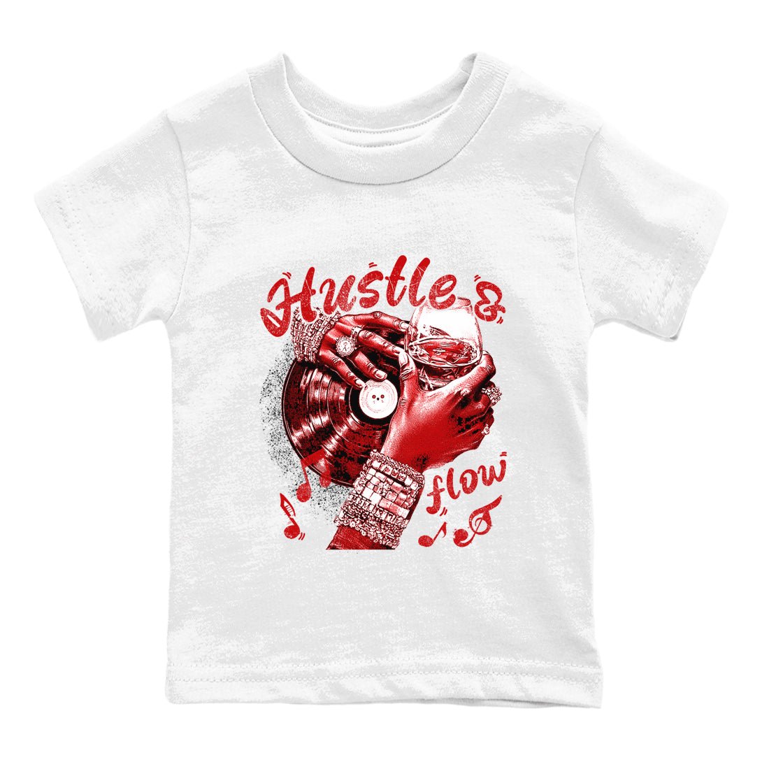 Hustle and Flow baby and kids t-shirt crafted for little sneakerheads to shine with the Air Force 1 University Red sneakers, displayed in White 2.
