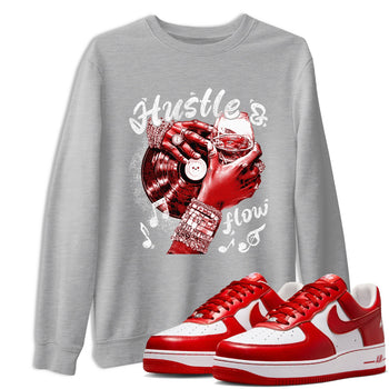 Hustle and Flow sneaker match t-shirt styled to complete your fit with the Air Force 1 University Red sneakers, shown in Heather Grey 1.