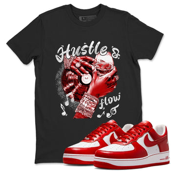 Hustle and Flow sneaker match t-shirt styled to complete your fit with the Air Force 1 University Red sneakers, shown in Black 1.