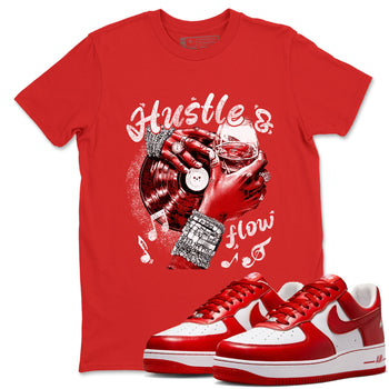Hustle and Flow sneaker match t-shirt styled to complete your fit with the Air Force 1 University Red sneakers, shown in Red 1.