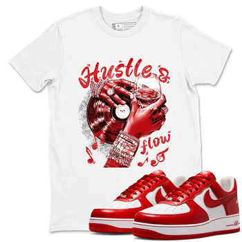 Hustle and Flow sneaker match t-shirt styled to complete your fit with the Air Force 1 University Red sneakers, shown in White 1.