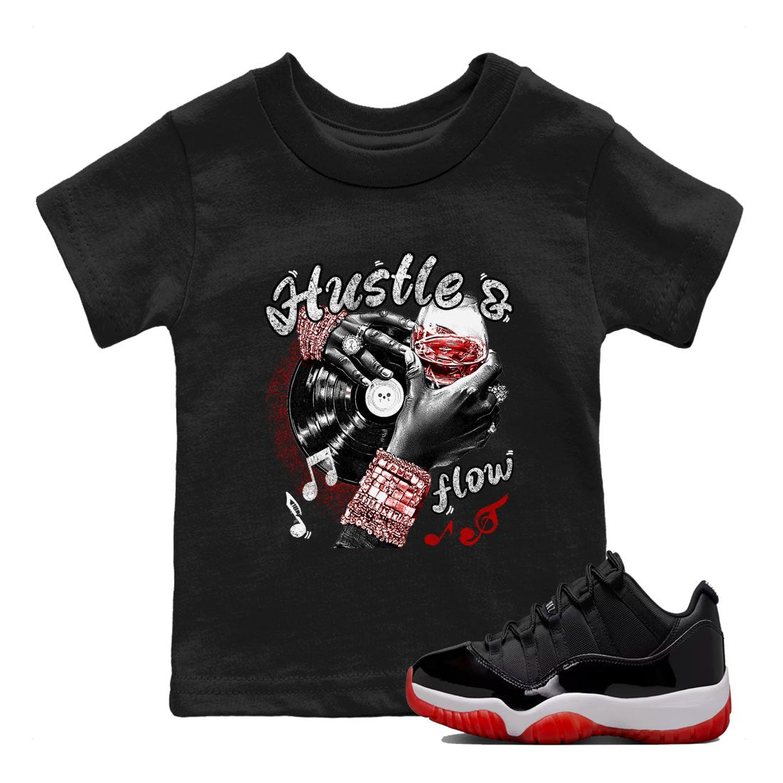 11s Bred shirts to match jordans Hustle and Flow sneaker match tees Air Jordan 11 Retro Bred match shoes to clothes SNRT Sneaker Tees Youth Baby Black 1 tee