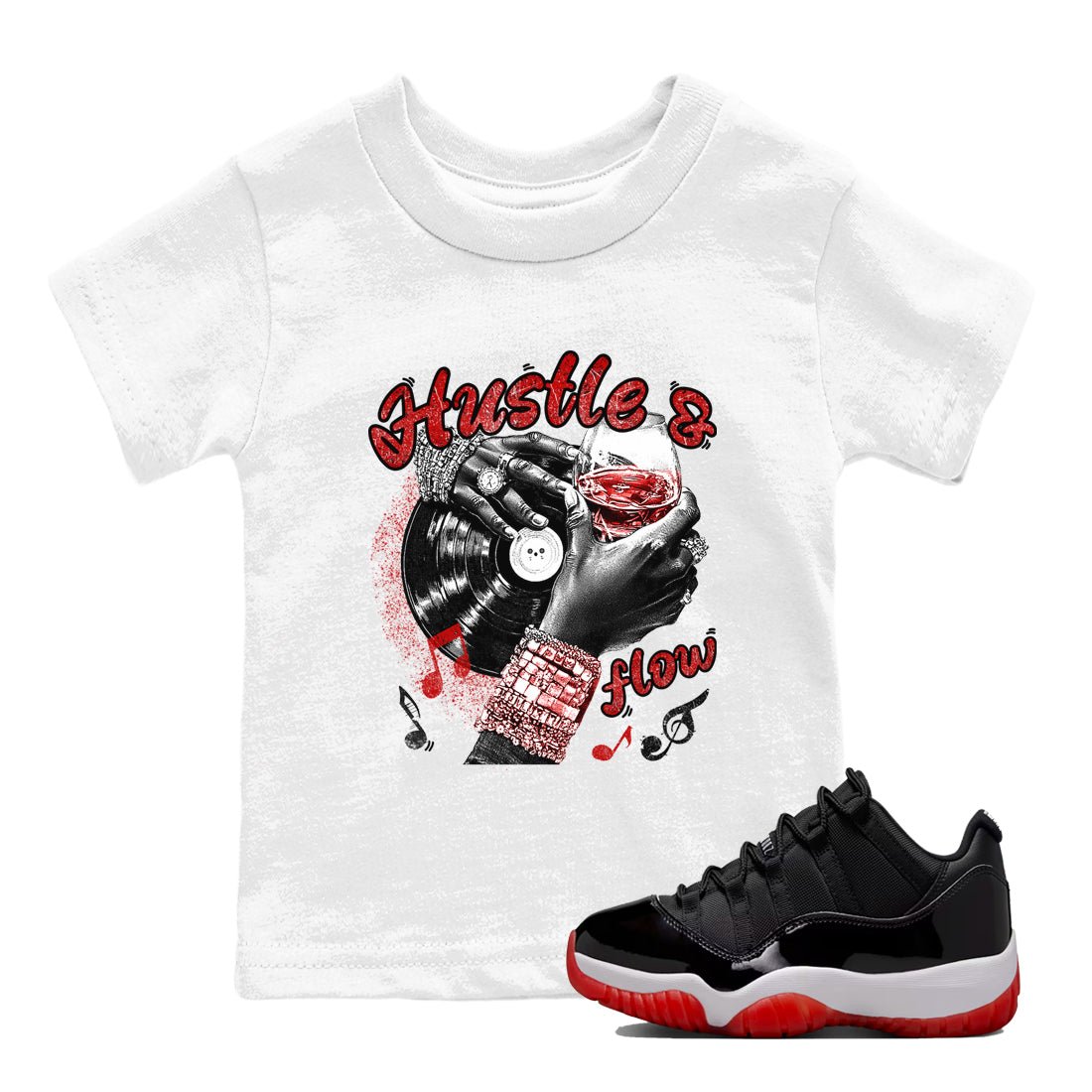 11s Bred shirts to match jordans Hustle and Flow sneaker match tees Air Jordan 11 Retro Bred match shoes to clothes SNRT Sneaker Tees Youth Baby White 1 tee