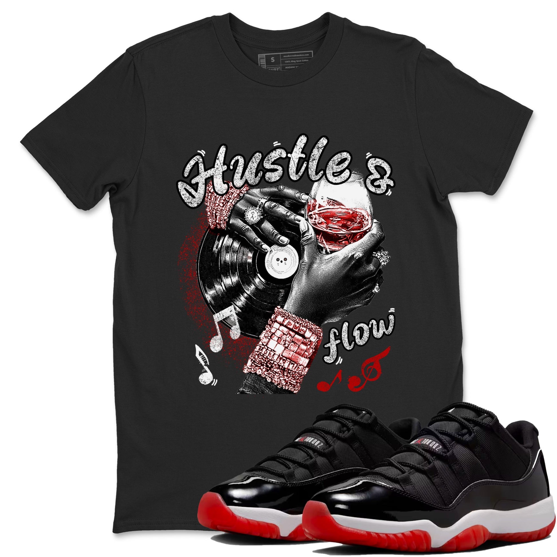 11s Bred shirts to match jordans Hustle and Flow sneaker match tees Air Jordan 11 Retro Bred match shoes to clothes SNRT Sneaker Tees unisex cotton Black 1 shirts
