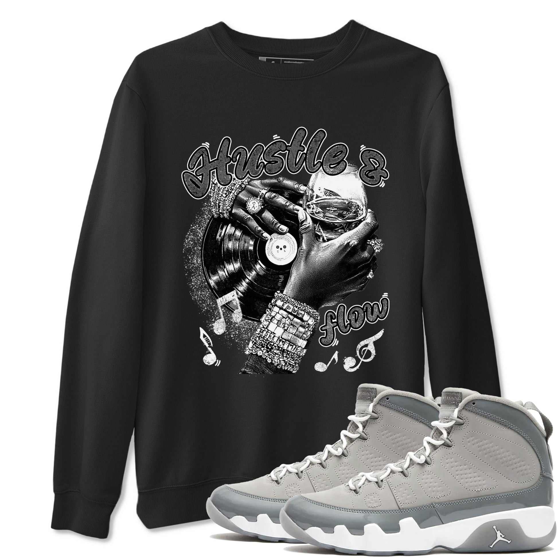 9s Cool Grey best t shirts to wear with jordans Hustle and Flow sneaker match tees Air Jordan 9 Retro Cool Grey match shoes to clothes SNRT Sneaker Tees unisex cotton Black 1 shirts