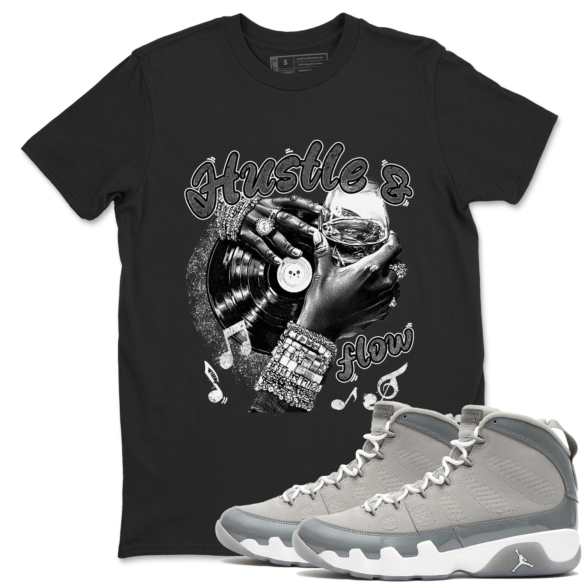 9s Cool Grey best t shirts to wear with jordans Hustle and Flow sneaker match tees Air Jordan 9 Retro Cool Grey match shoes to clothes SNRT Sneaker Tees unisex cotton Black 1 shirts