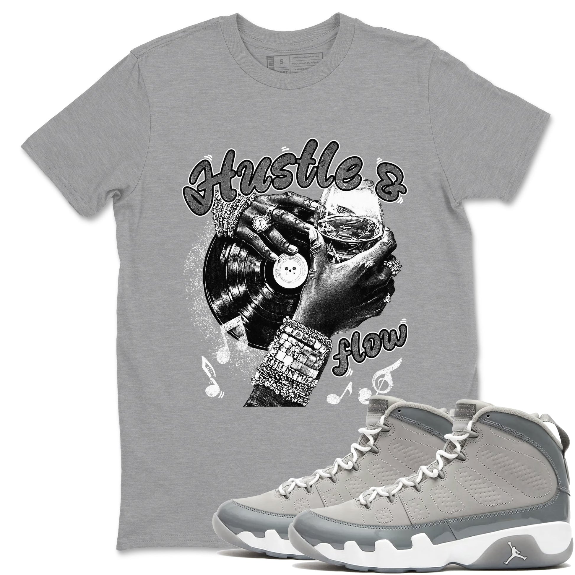 9s Cool Grey best t shirts to wear with jordans Hustle and Flow sneaker match tees Air Jordan 9 Retro Cool Grey match shoes to clothes SNRT Sneaker Tees unisex cotton Heather Grey 1 shirts