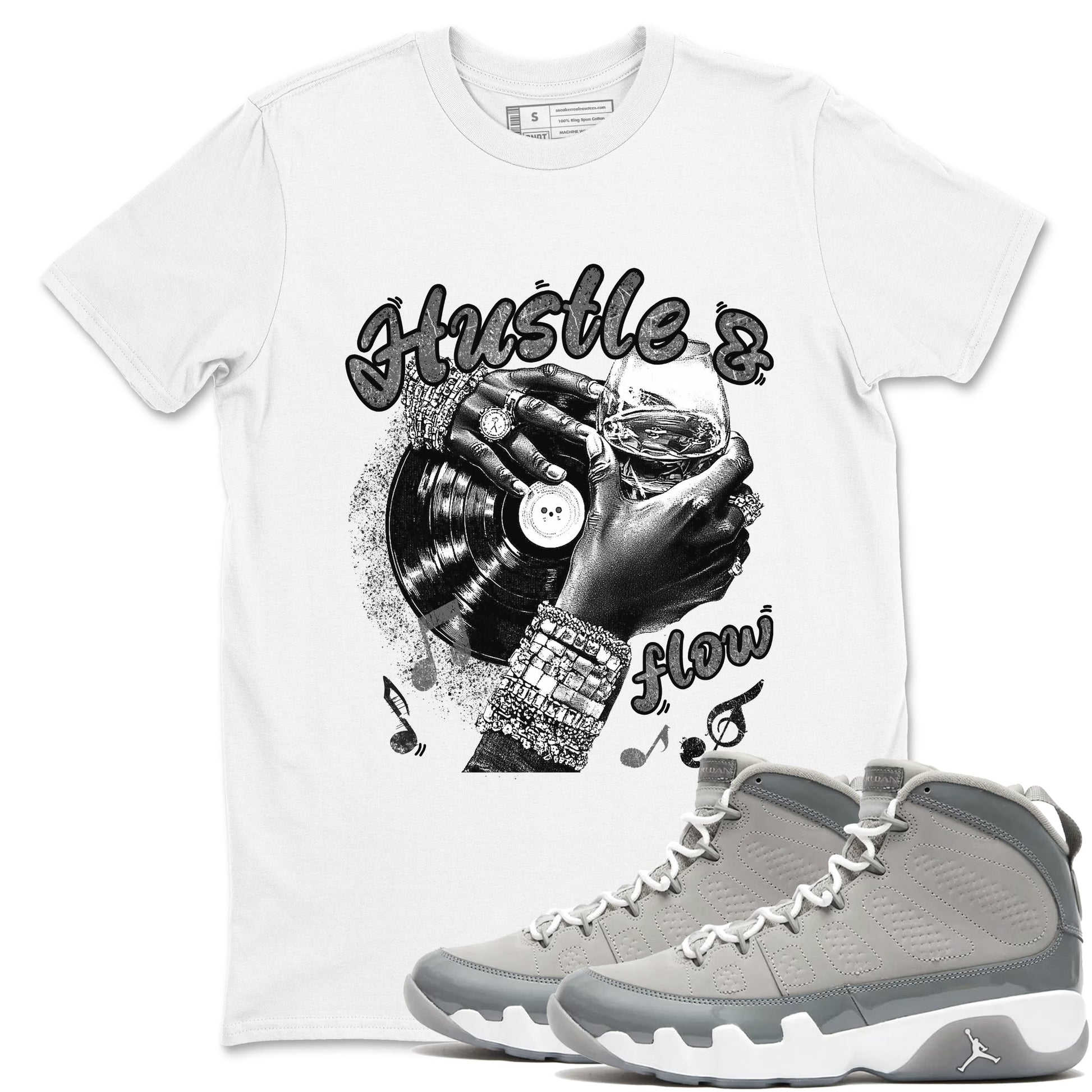 9s Cool Grey best t shirts to wear with jordans Hustle and Flow sneaker match tees Air Jordan 9 Retro Cool Grey match shoes to clothes SNRT Sneaker Tees unisex cotton White 1 shirts