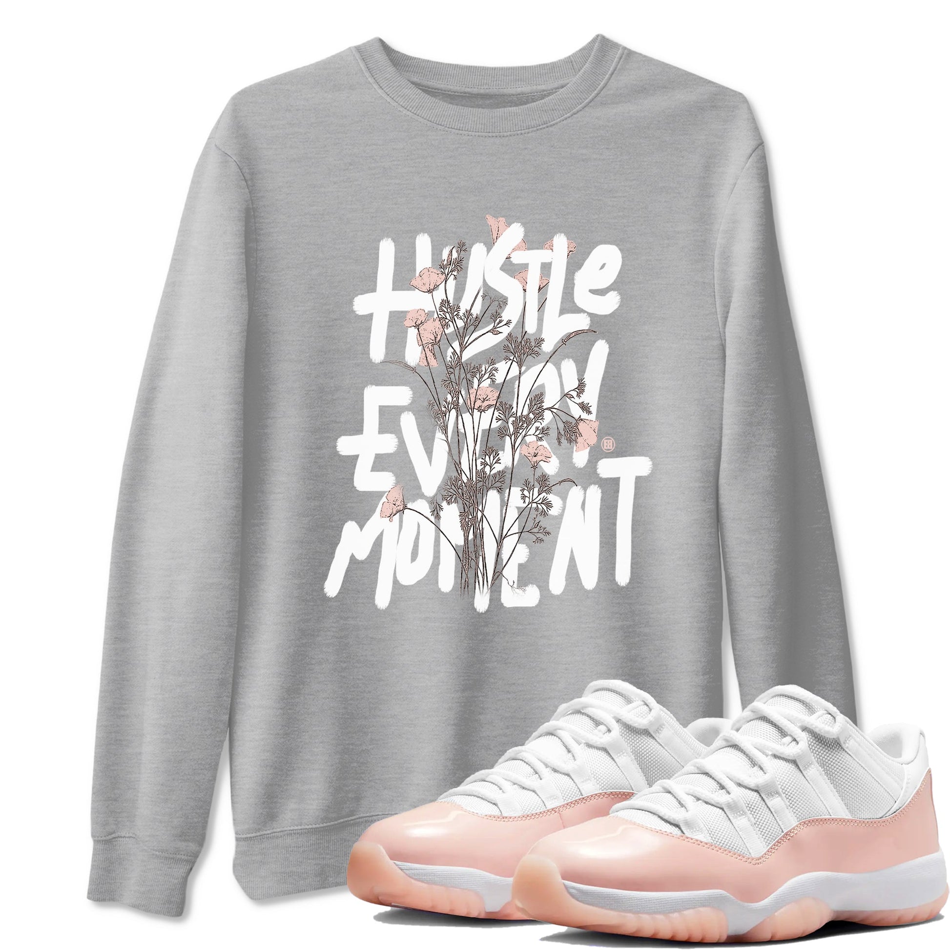 11s Legend Pink shirts to match jordans Hustle Every Moment sneaker match tees Air Jordan 11 WMNS Legend Pink SNRT Sneaker Tees streetwear brand Heather Grey 1 unisex cotton tee