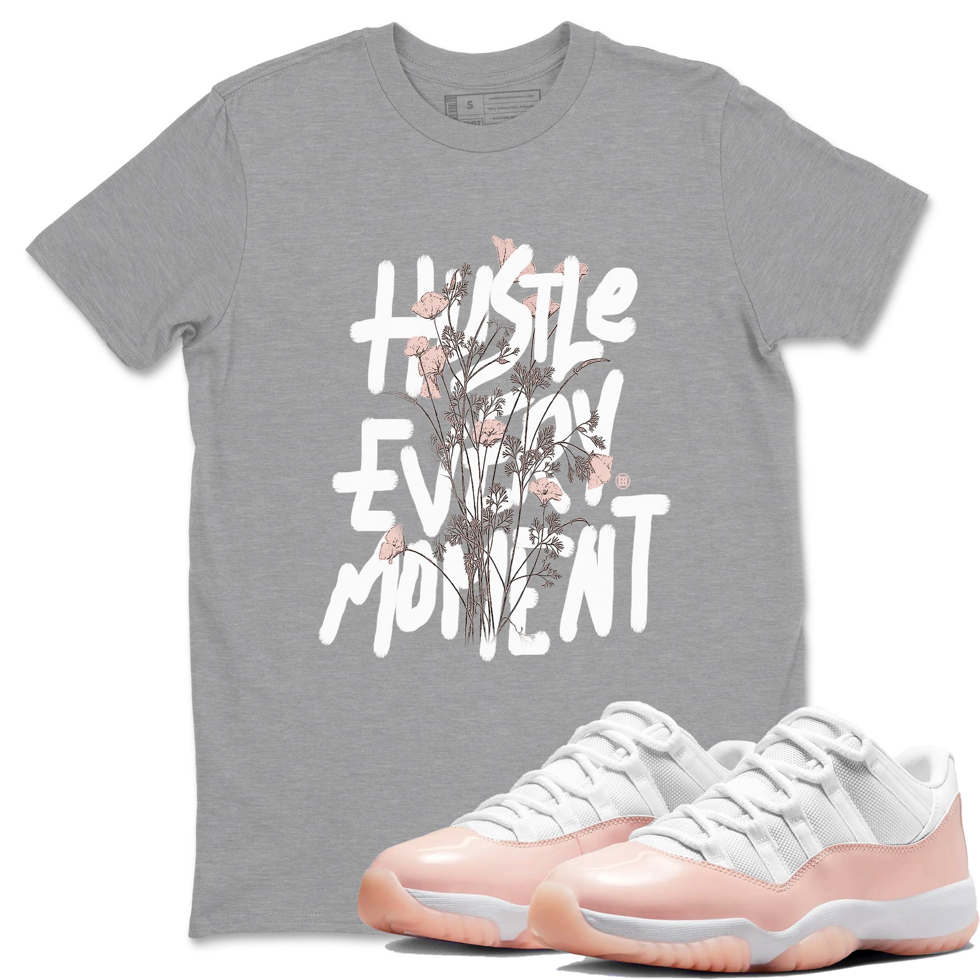 11s Legend Pink shirts to match jordans Hustle Every Moment sneaker match tees Air Jordan 11 WMNS Legend Pink SNRT Sneaker Tees streetwear brand Heather Grey 1 unisex cotton tee