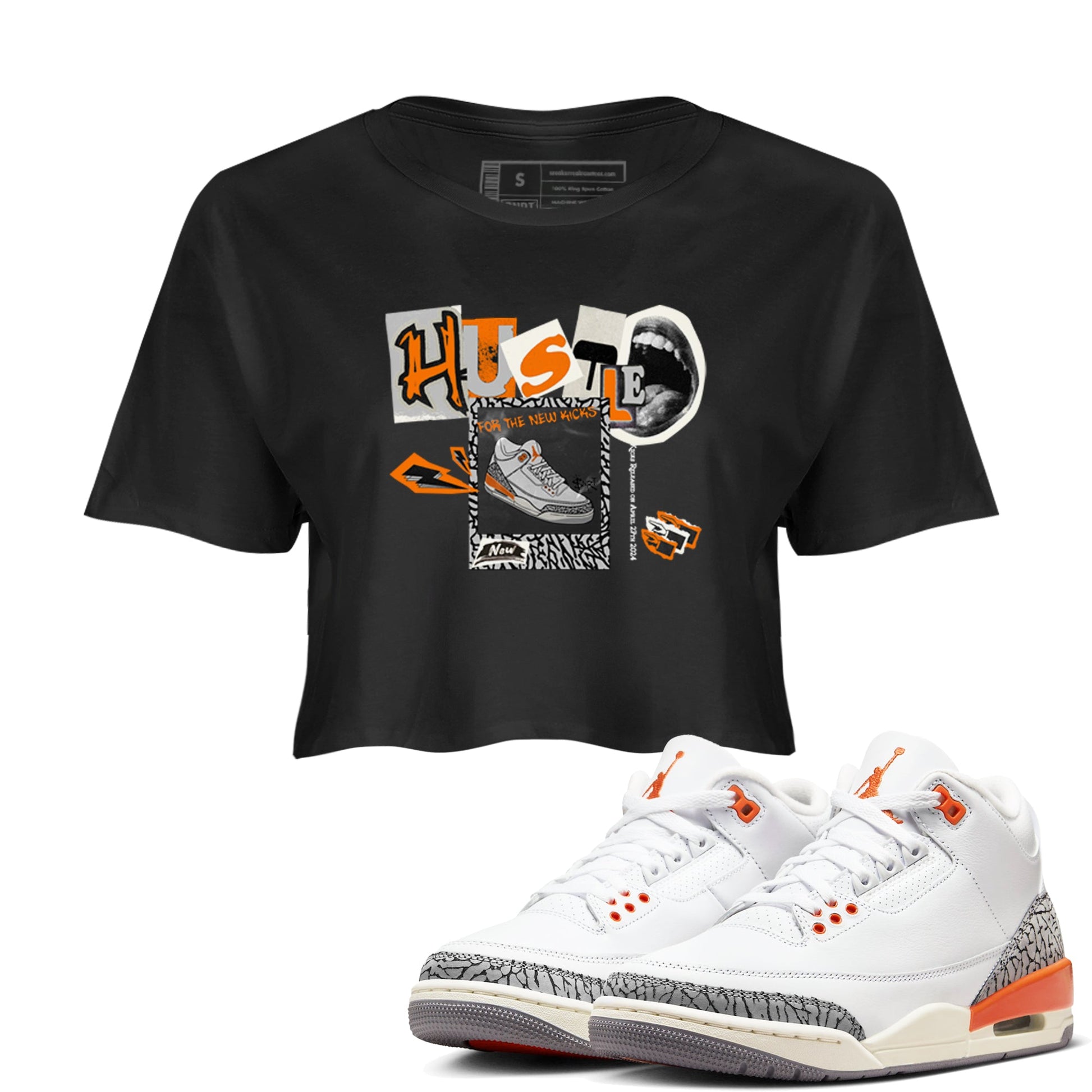 3s Georgia Peach shirt to match jordans Hustle For The New Kicks sneaker tees Air Jordan 3 Georgia Peach SNRT Sneaker Release Tees Black 1 crop length shirt