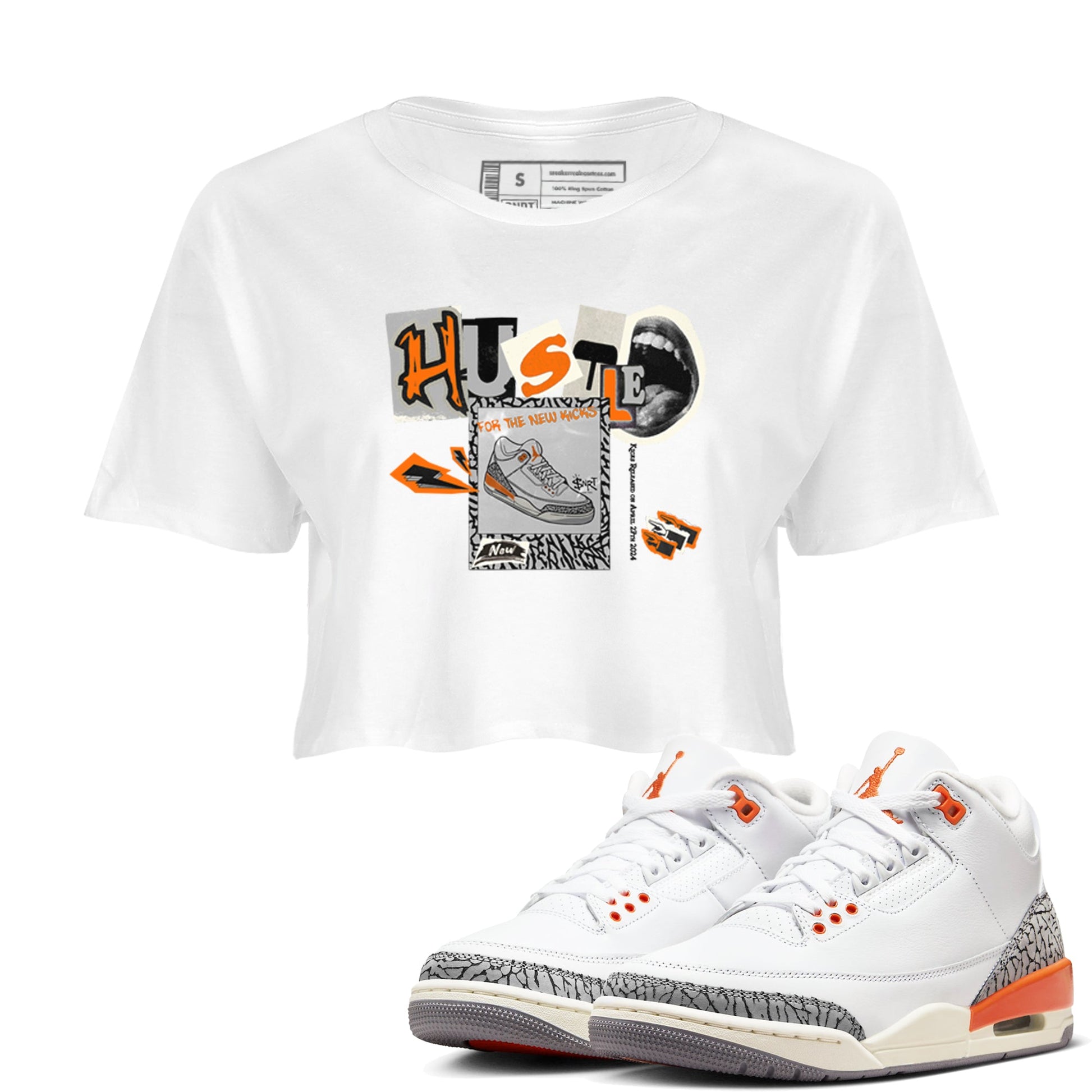 3s Georgia Peach shirt to match jordans Hustle For The New Kicks sneaker tees Air Jordan 3 Georgia Peach SNRT Sneaker Release Tees White 1 crop length shirt