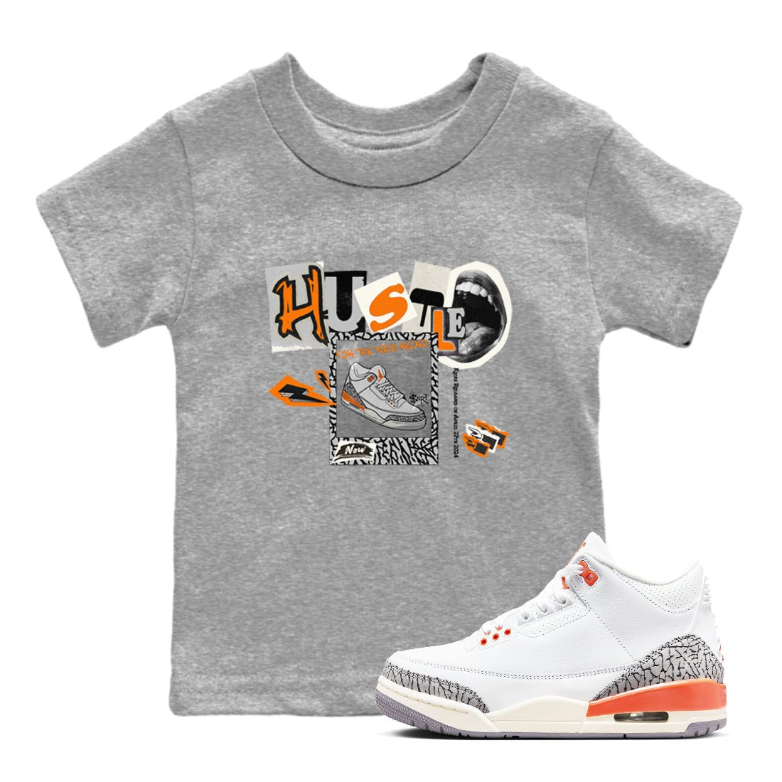 3s Georgia Peach shirt to match jordans Hustle For The New Kicks sneaker tees Air Jordan 3 Georgia Peach SNRT sneaker release tees baby toddler Heather Grey 1 cotton Shirt