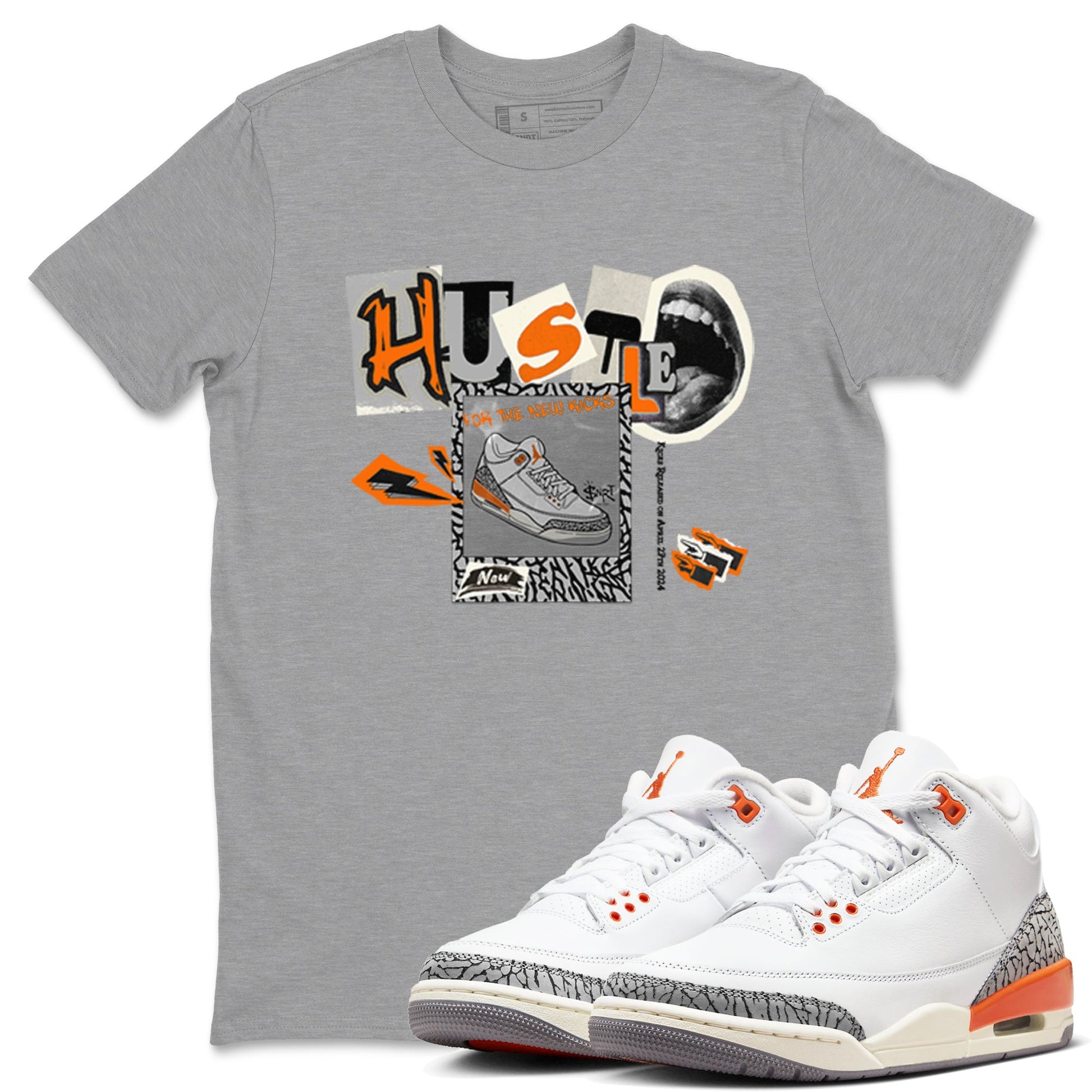 3s Georgia Peach shirt to match jordans Hustle For The New Kicks sneaker tees Air Jordan 3 Georgia Peach SNRT Sneaker Release Tees unisex cotton Heather Grey 1 crew neck shirt