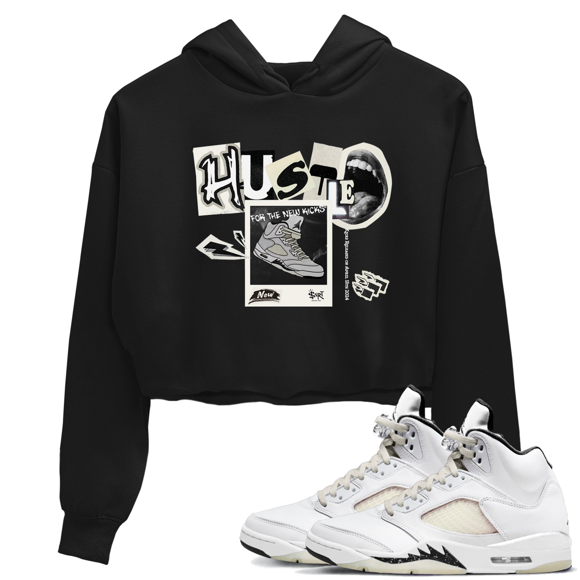 AJ5 Sail shirt to match jordans Hustle For The New Kicks sneaker tees Air Jordan 5 Sail SNRT Sneaker Release Tees Black 1 crop length shirt