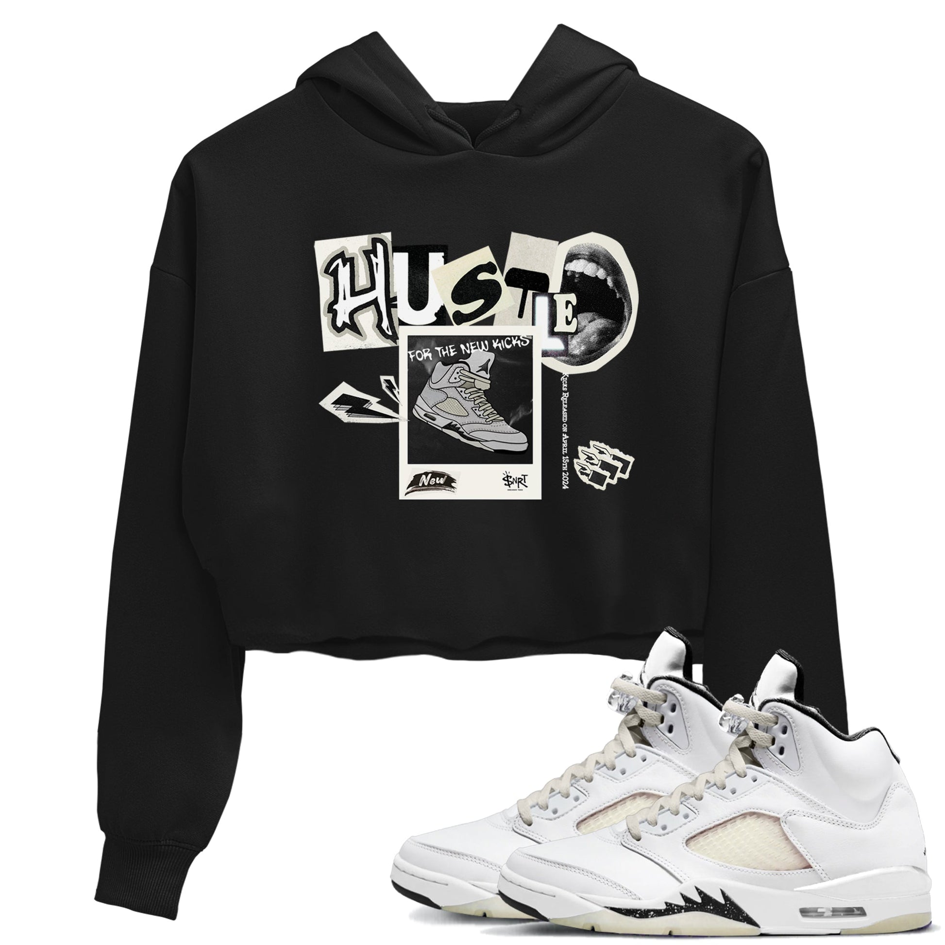 AJ5 Sail shirt to match jordans Hustle For The New Kicks sneaker tees Air Jordan 5 Sail SNRT Sneaker Release Tees Black 1 crop length shirt