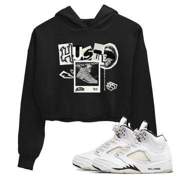 AJ5 Sail shirt to match jordans Hustle For The New Kicks sneaker tees Air Jordan 5 Sail SNRT Sneaker Release Tees Black 1 crop length shirt