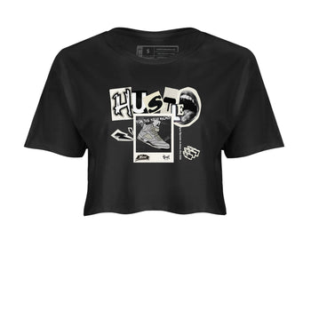 AJ5 Sail shirt to match jordans Hustle For The New Kicks sneaker tees Air Jordan 5 Sail SNRT Sneaker Release Tees Black 2 crop length shirt