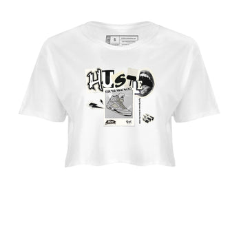 AJ5 Sail shirt to match jordans Hustle For The New Kicks sneaker tees Air Jordan 5 Sail SNRT Sneaker Release Tees White 2 crop length shirt