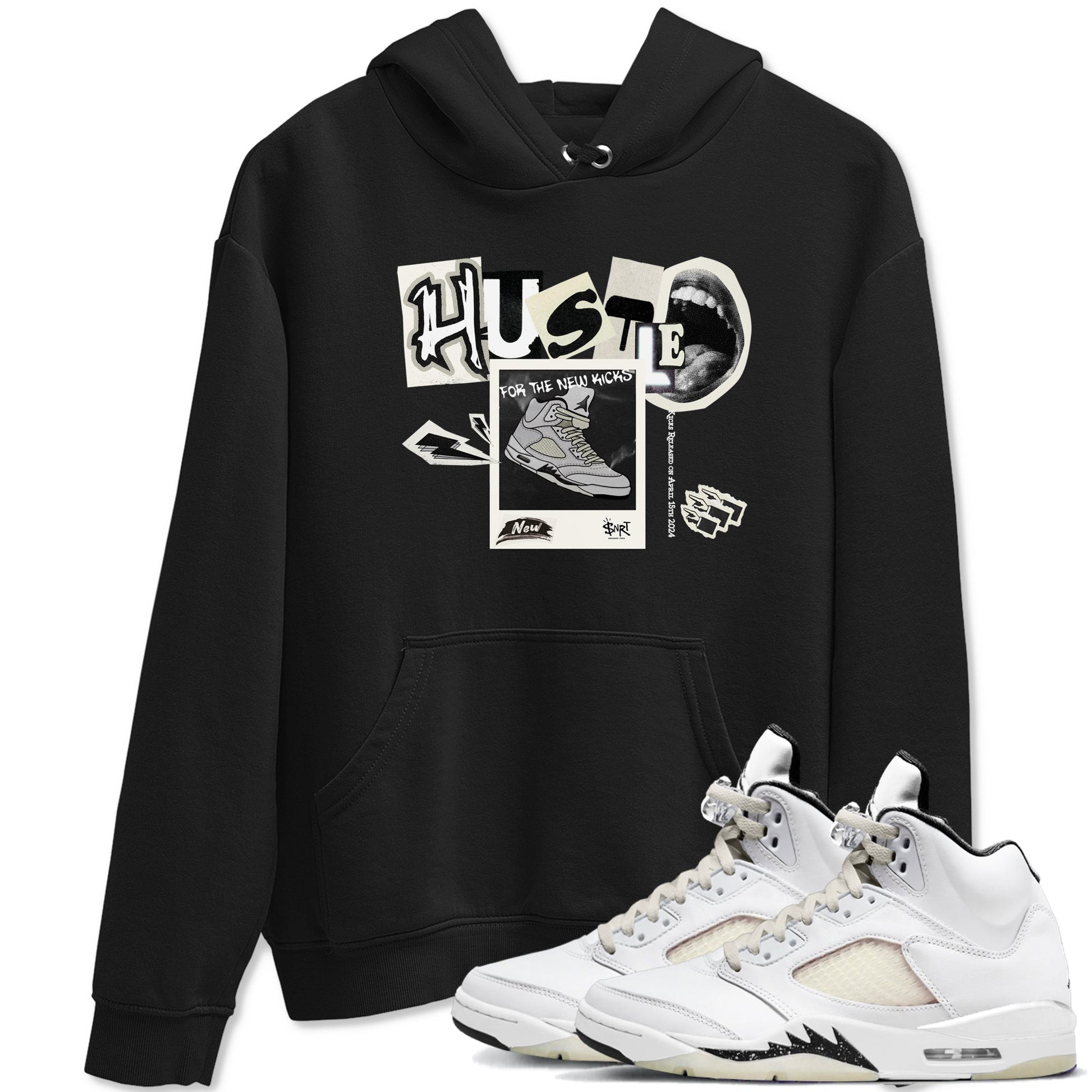 AJ5 Sail shirt to match jordans Hustle For The New Kicks sneaker tees Air Jordan 5 Sail SNRT Sneaker Release Tees unisex cotton Black 1 crew neck shirt