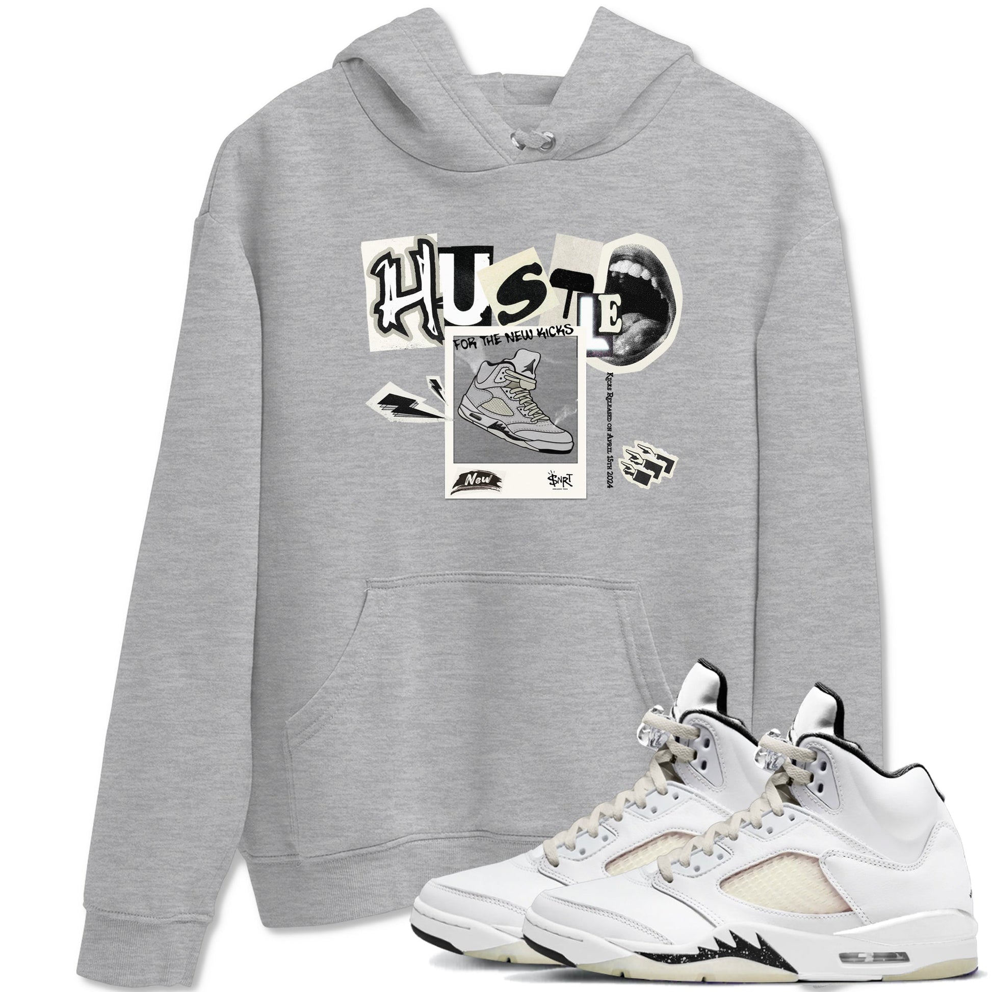 AJ5 Sail shirt to match jordans Hustle For The New Kicks sneaker tees Air Jordan 5 Sail SNRT Sneaker Release Tees unisex cotton Heather Grey 1 crew neck shirt