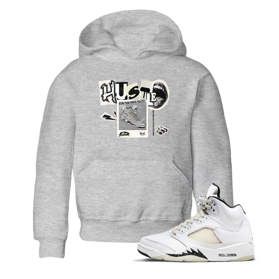 AJ5 Sail shirt to match jordans Hustle For The New Kicks sneaker tees Air Jordan 5 Sail SNRT sneaker release tees baby toddler Heather Grey 1 cotton Shirt
